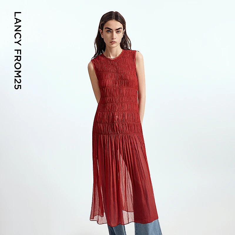 【漾25系列】朗姿法式度假无袖气质高级感长裙2025夏季新款连衣裙