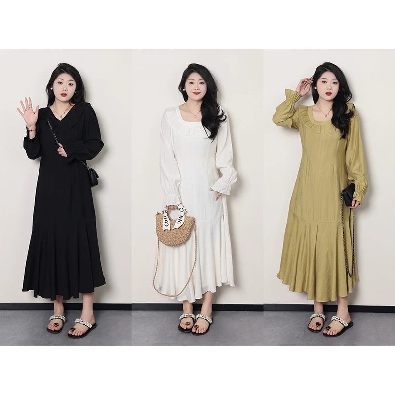 QC【初恋桔梗】微胖大码女早春气质赫本风鱼尾连衣裙ZY401J37