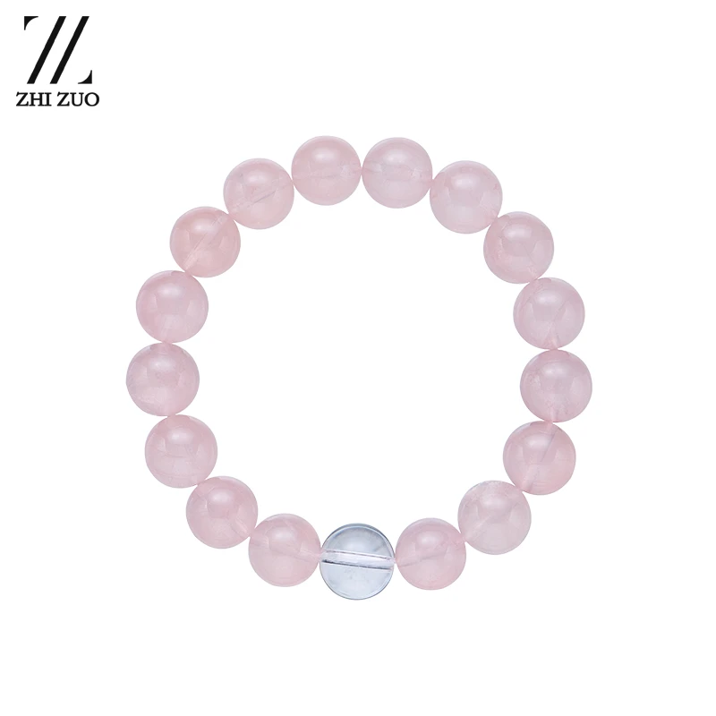 至作天然粉水晶手串女款白水晶招财转运珠招桃花手链甜美文玩手持