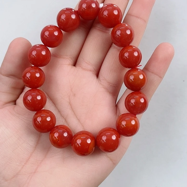 南红玛瑙未镶嵌瓦西锦红圆珠单圈13mm