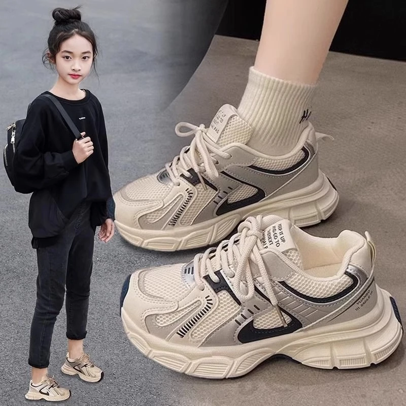 春季女童透气老爹鞋儿童运动鞋2025新款女大童鞋子小白鞋女孩单鞋