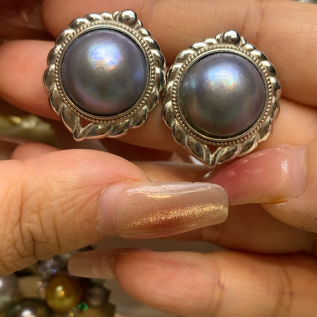 耳饰拼合珍珠（马贝珠）银S925镶嵌