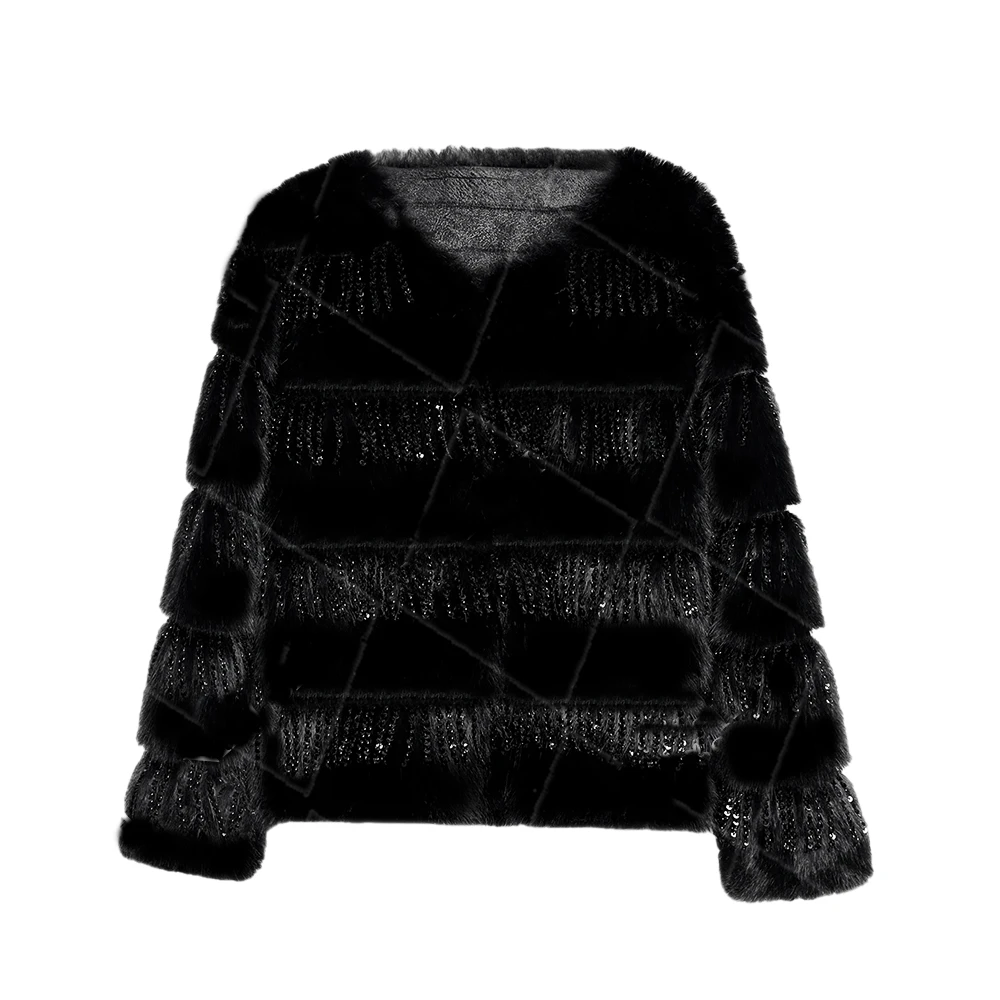 【罗拉密码-设计师联盟】新款钉珠重工气质百搭宽松毛绒外套冬季L51