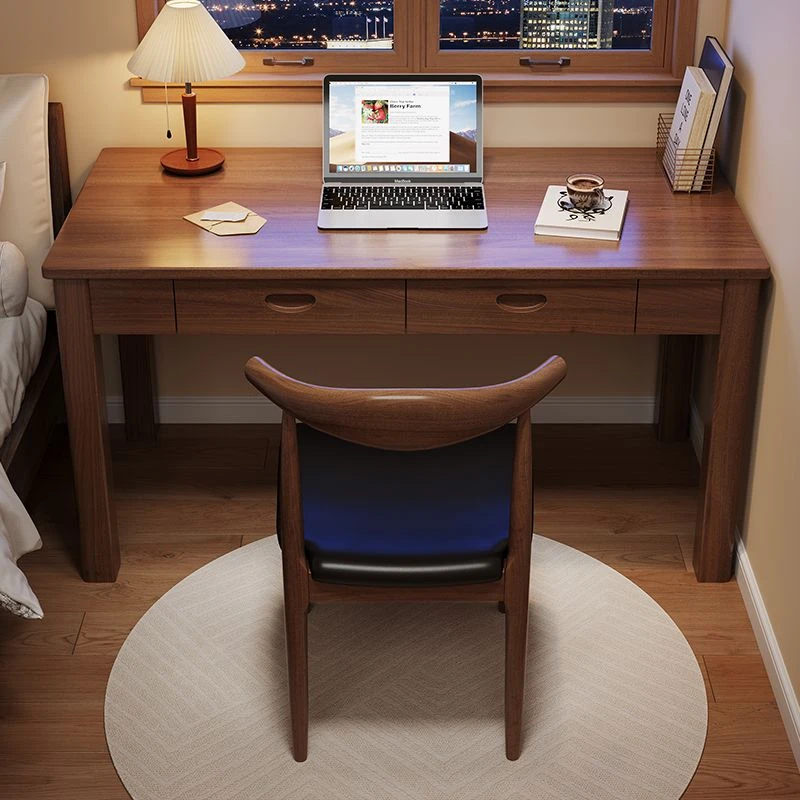 实木书桌简约家用成人办公桌床头储物写字桌中式学习桌加厚桌椅子