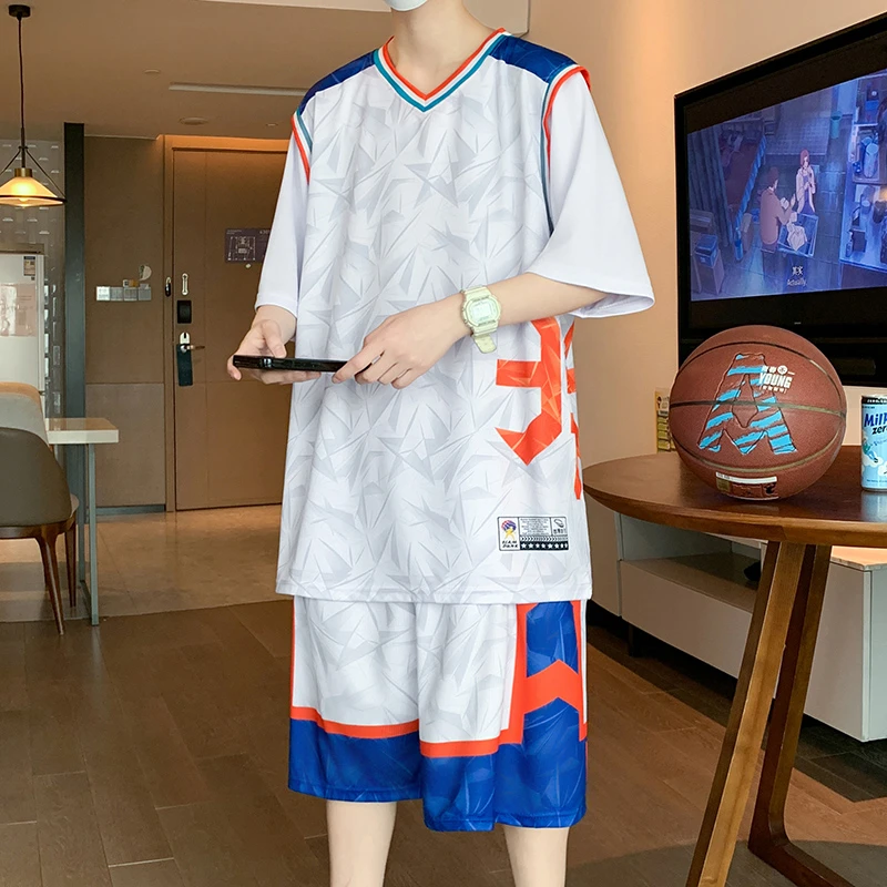 夏季爆款青少年假两件套装男休闲冰丝速干篮球服学生运动帅气衣服