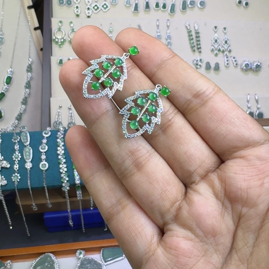 星***辰翡翠银S925镶嵌耳饰48