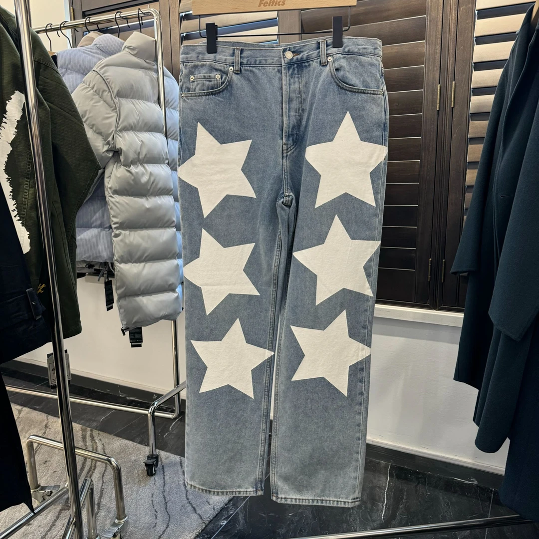 男女同款星星直筒休闲牛仔裤A83CK41