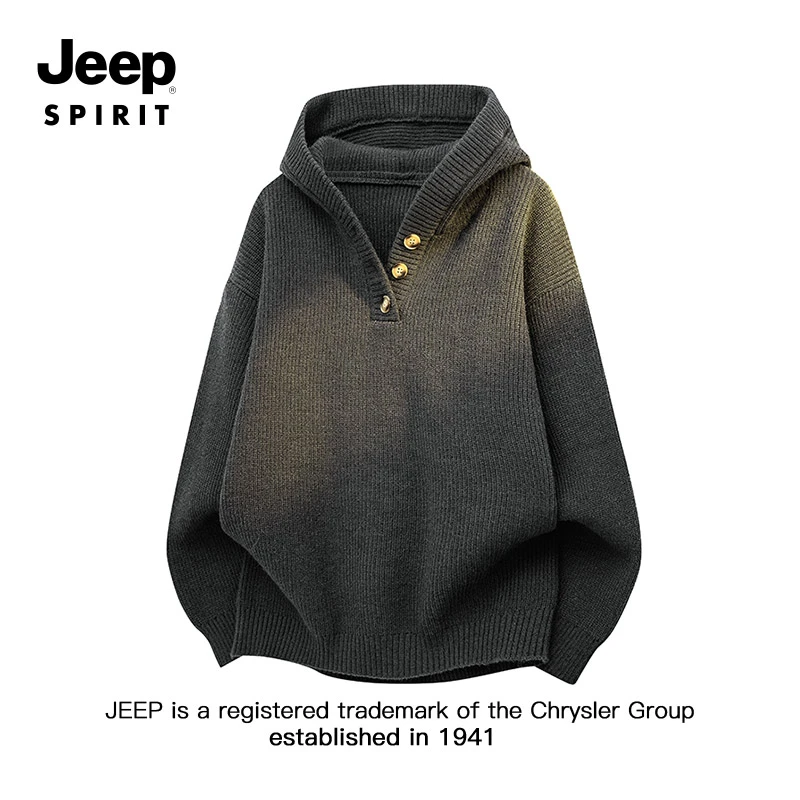 JEEPSPIRIT吉普连帽毛衣男士秋季新款宽松休闲美式潮牌百搭针织衫