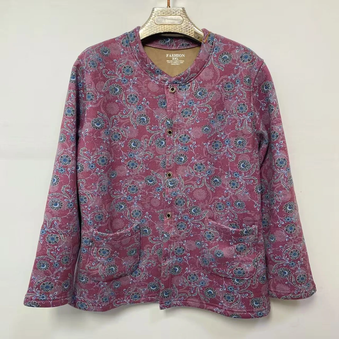 厚款妈妈奶奶老年人开襟长袖碎花保暖中老年女装老人开衫保暖上衣