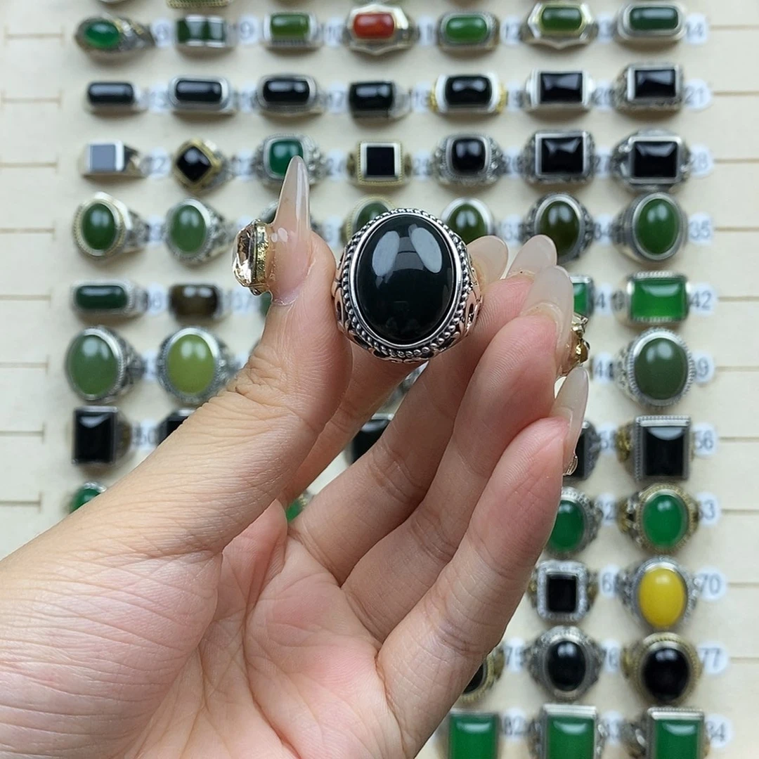 和田玉戒指银S925镶嵌