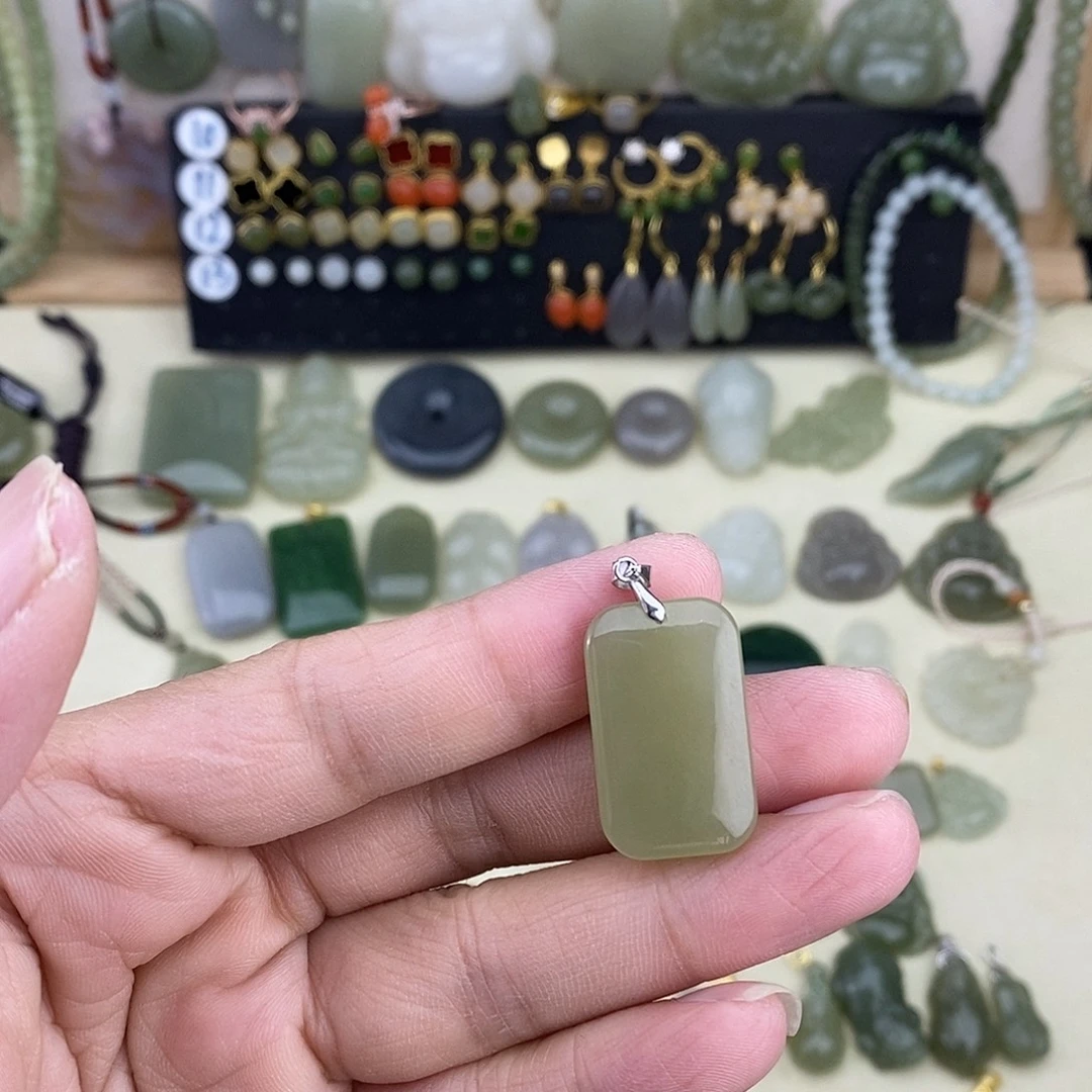 和田玉银S925镶嵌吊坠(不含链)