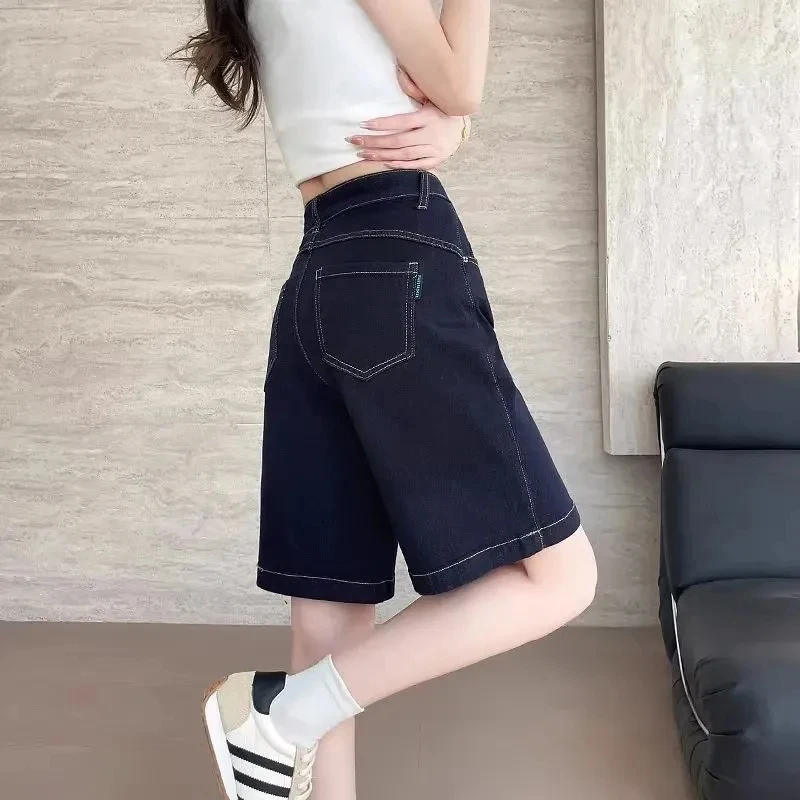 高腰牛仔短裤女五分裤2025夏季新款显瘦宽松设计感小个子阔腿中裤
