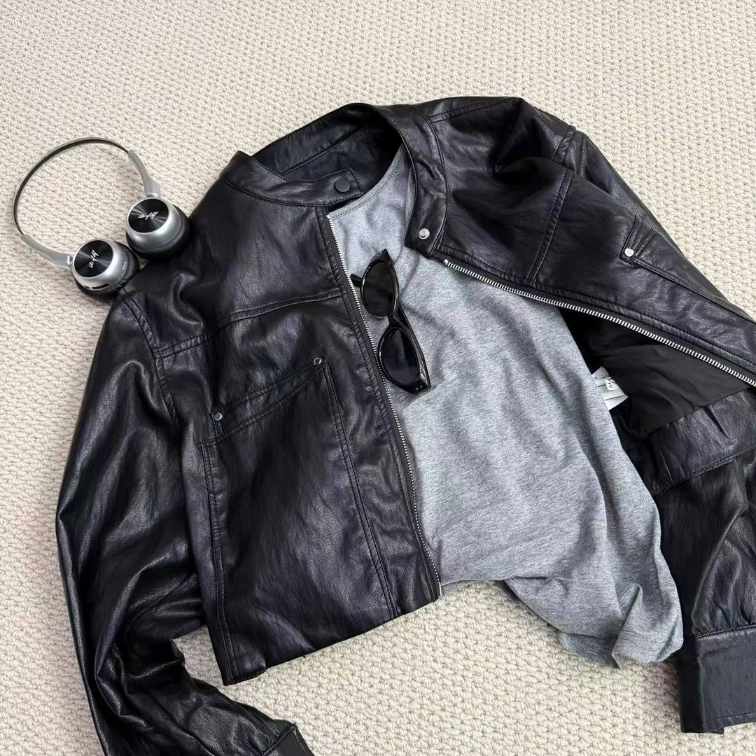 新款高级感短款皮衣外套8039