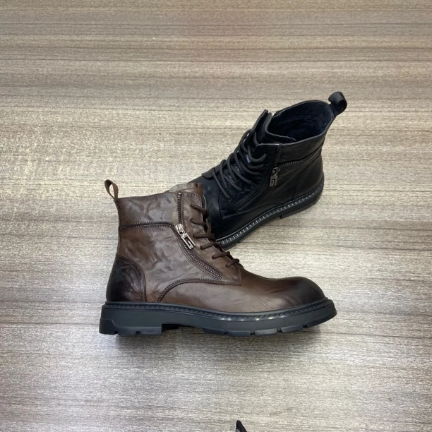 头层牛皮2025年新款男士冬季加绒厚底百搭休闲软皮马丁靴8261-9