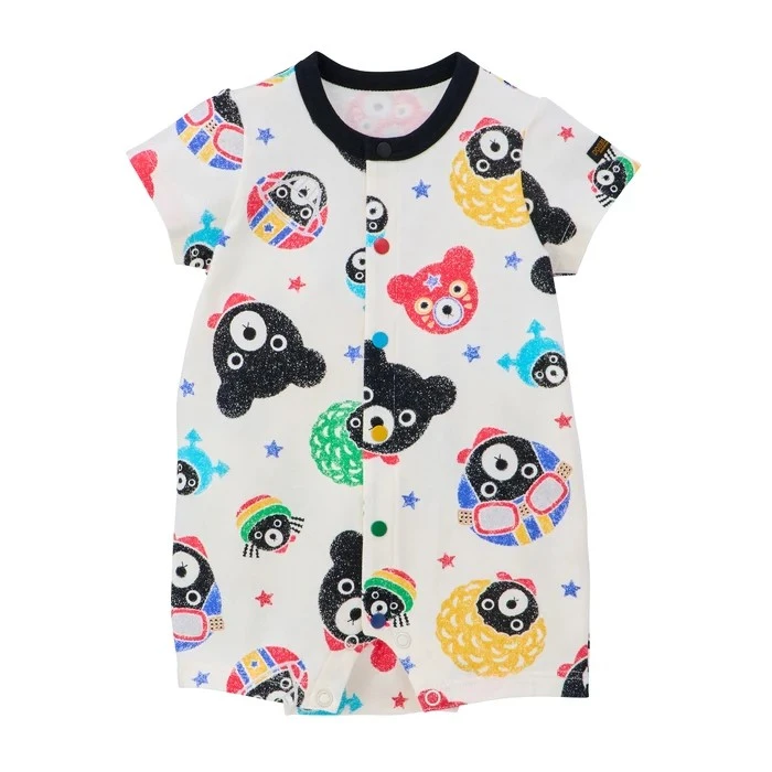 MIKIHOUSE2025新款DB【活动价】满印黑熊头印花短袖连体衣爬爬服