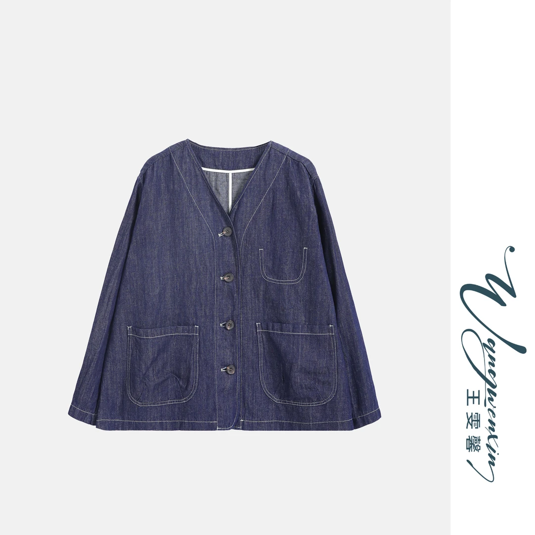 【王雯馨】“东京雨季”明线设计多口袋拿捏随性复古牛仔V领外套