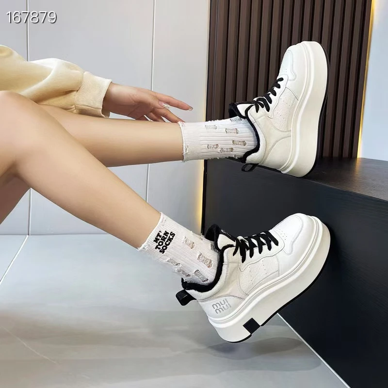 温时尚百搭真皮潮流ins厚底秋冬高帮休闲运动鞋