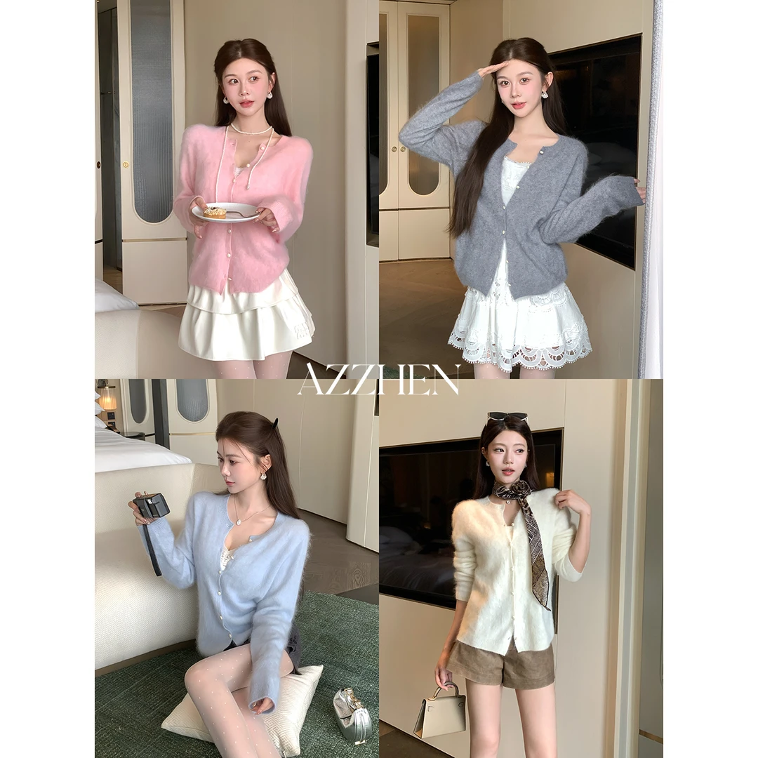 （假日穿搭）AZZHEN【慵懒周末】羊绒桑蚕丝圆领毛衣外套AZ4KBS69-00