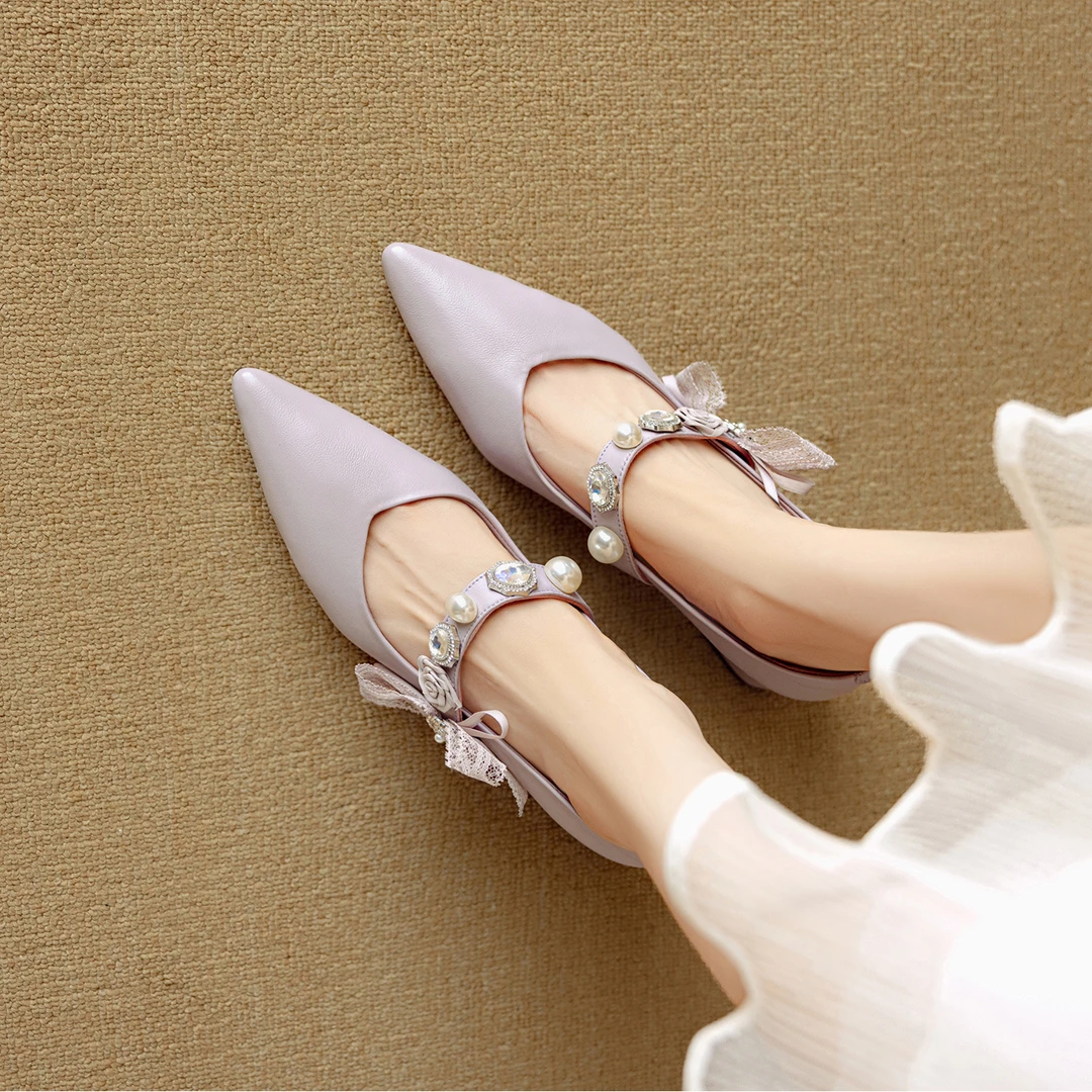 法式一字扣玛丽珍女鞋2025新款配裙子尖头浅口中跟单鞋粗跟高跟鞋