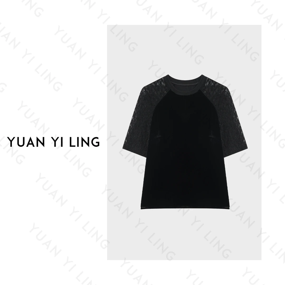 【巴黎假日】25春夏上新桑蚕丝透气吸湿优雅蕾丝拼袖T