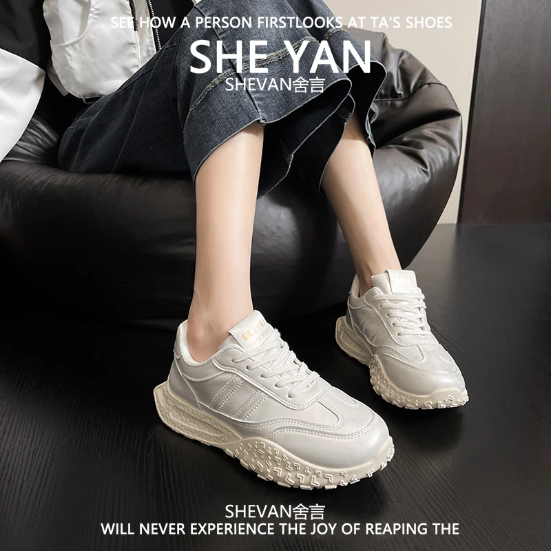 羊皮版~系带德训鞋女2025年新款内增高7.5CM休闲百搭舒适老爹鞋