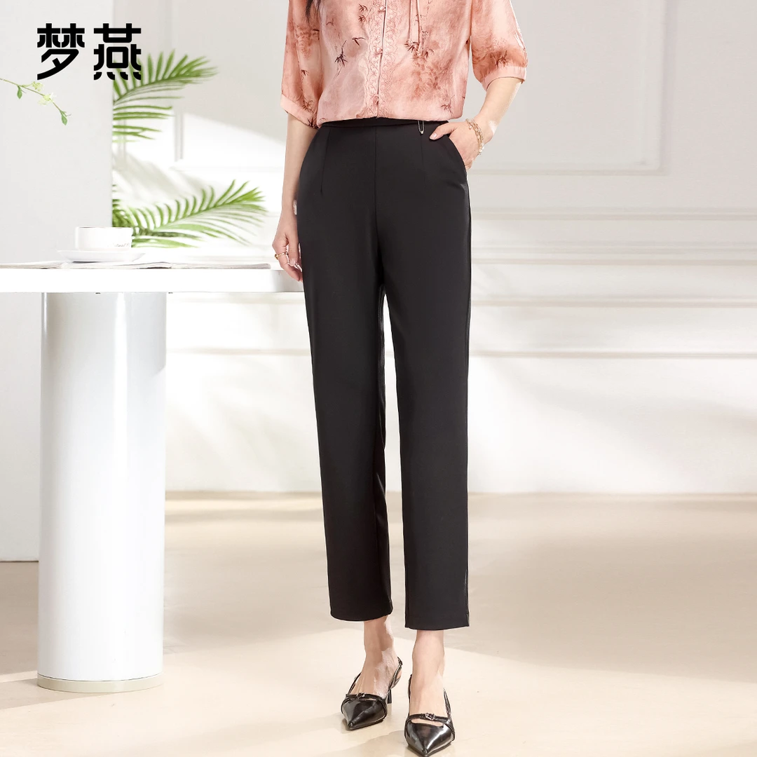 梦燕春秋女时尚休闲高腰薄款长裤阔腿裤气质女裤休闲裤AD03B5500