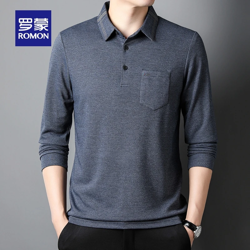 【爸爸装】罗蒙男双11好物长袖翻领POLO衫2025秋季新百搭宽松长袖
