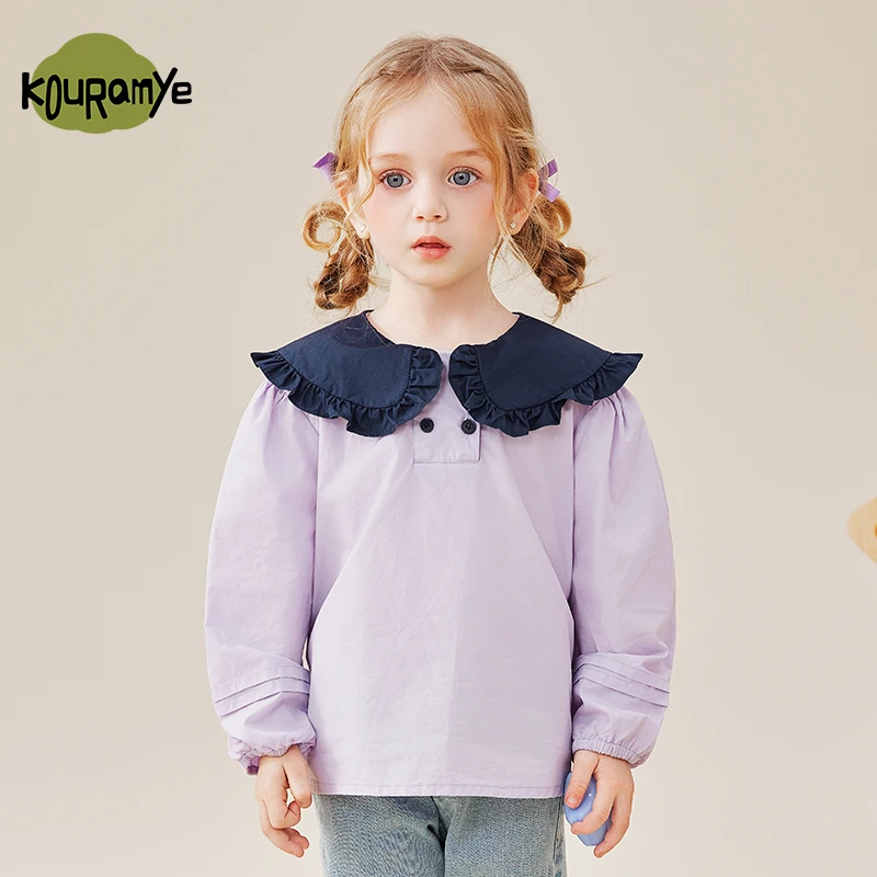 酷娃米2025年春季新款中小女童舒适百搭荷叶花边衬衫20734