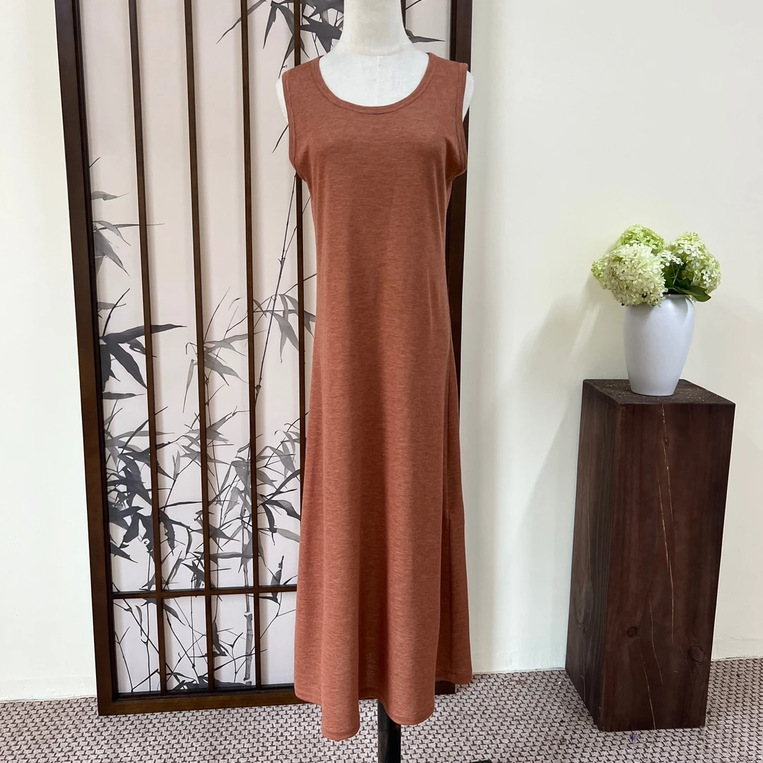 櫟丝御锦柞蚕丝显瘦百搭气质时尚休闲宽松简约无袖连衣裙 25302
