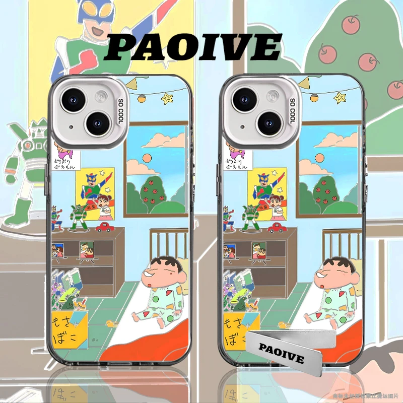 适用苹果华为vivo一加iPhone14小米手蜡笔小新支架彩银手机壳