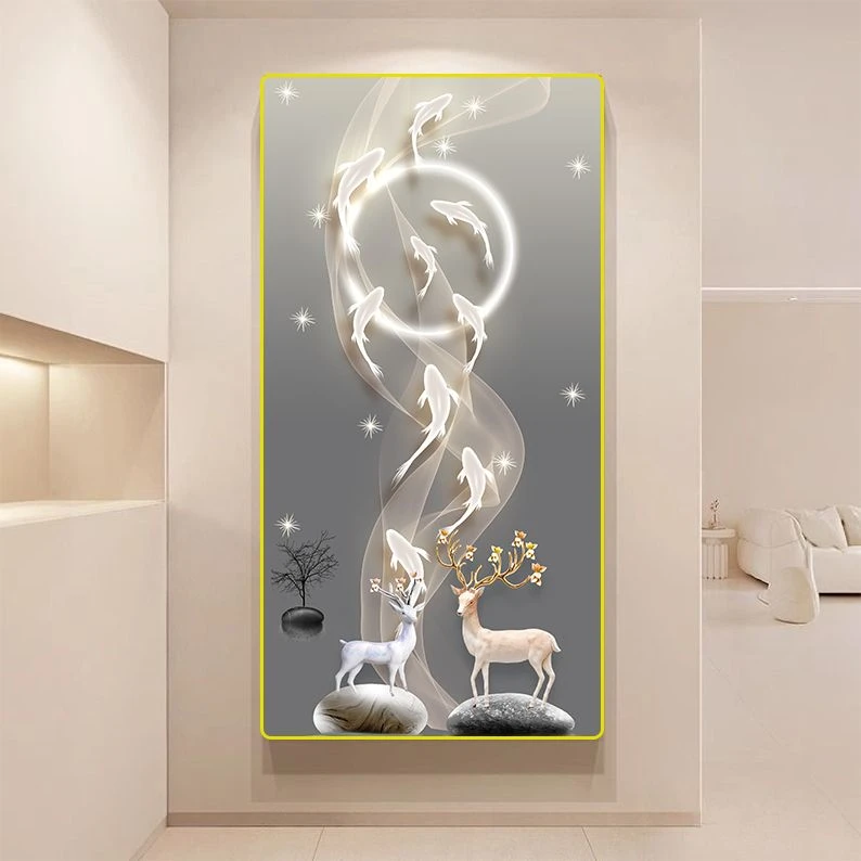 入户玄关九鱼纳福现代玄关装饰画简约客厅走廊过道挂画高档XG001