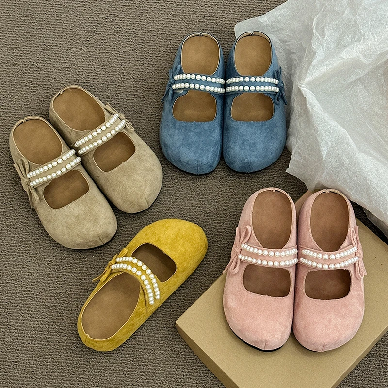 小个子勃肯鞋半拖内增高珍珠蝴蝶结2025春秋新款厚底包头拖鞋女