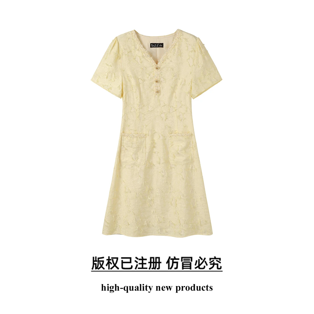 奢姿大码女装2025夏季减龄粗花半开领连衣裙胖妹妹时尚轻奢裙子