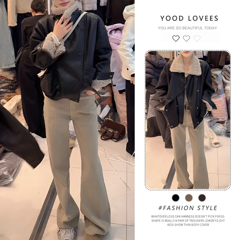 美式复古咖色皮衣外套2025秋冬新款毛毛拼接加厚保暖皮毛一体上衣