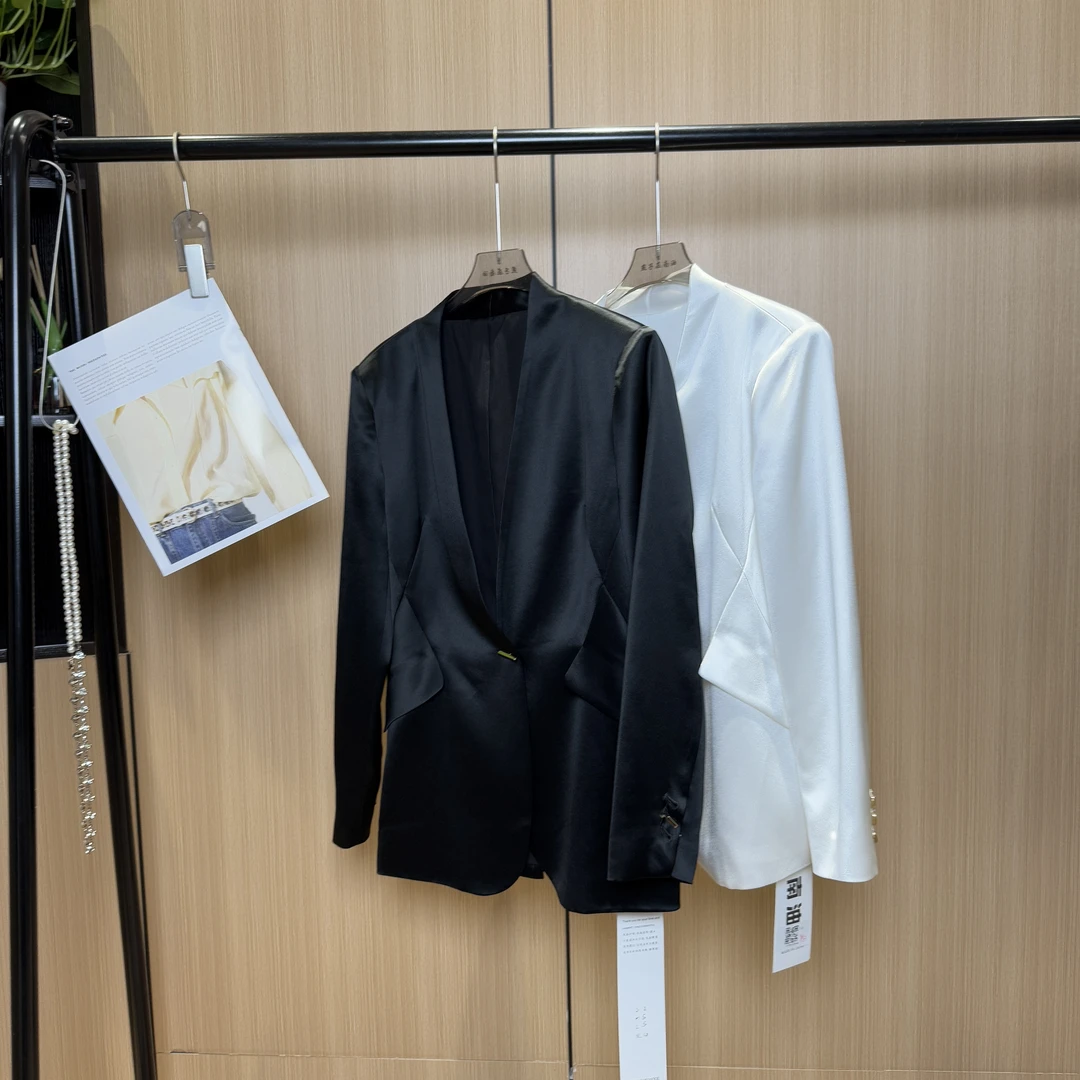 【燕子在南油】68衣长春秋金扣重磅醋酸西服外套时尚3726