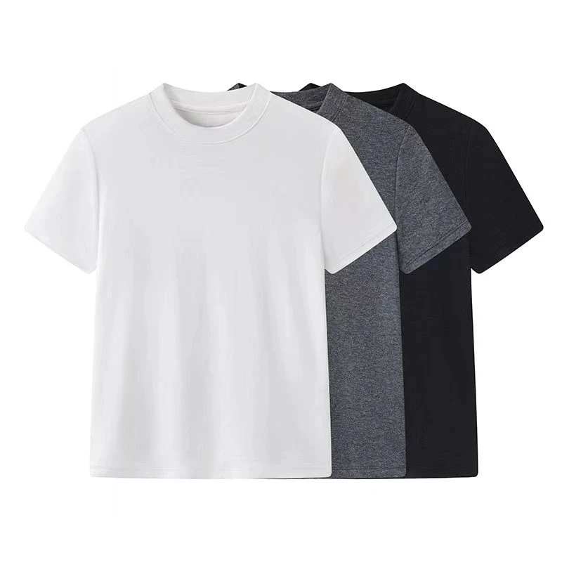 C2521夏新品半高圆领修身显瘦百搭纯色简约正肩短袖T恤上衣女