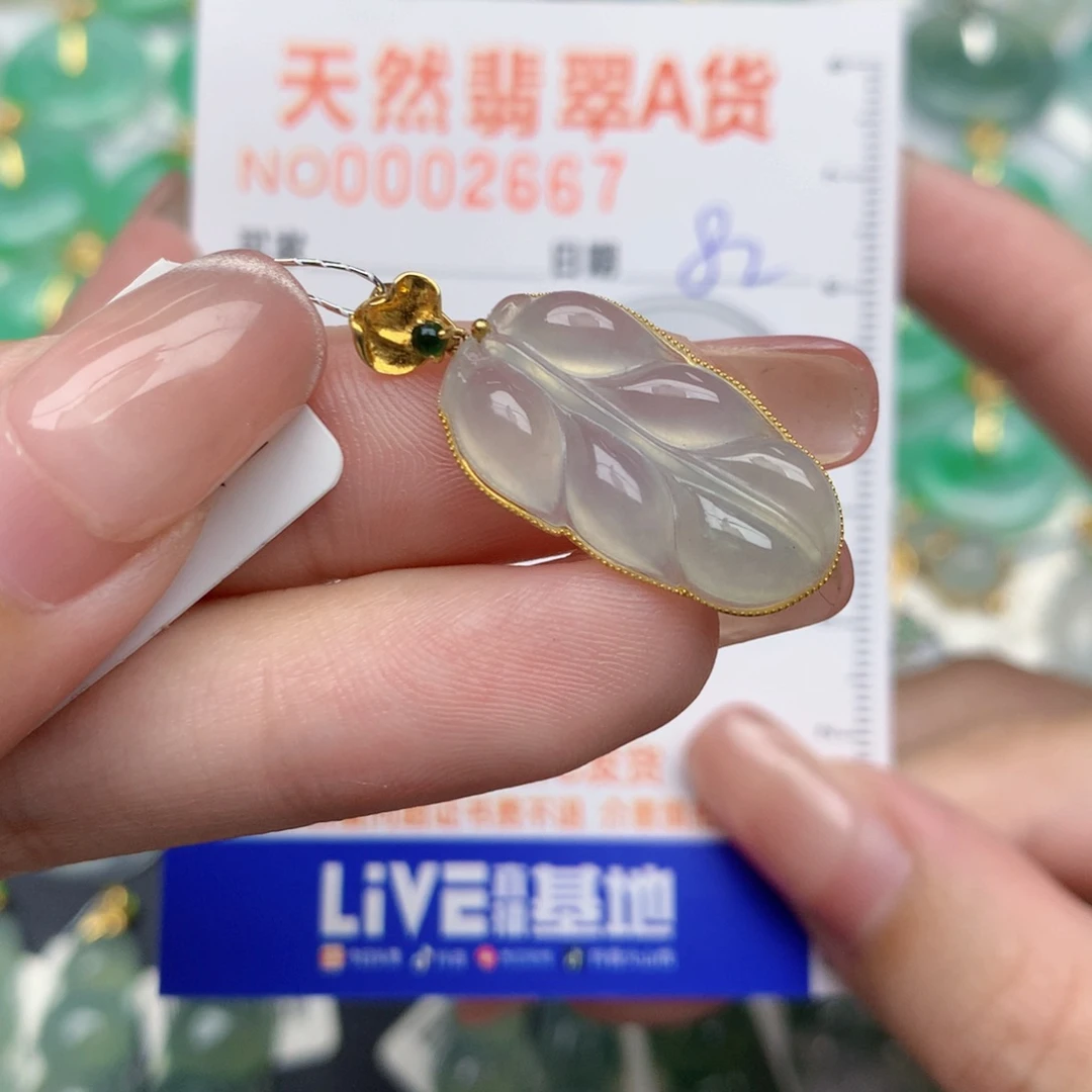 翡翠18K金镶嵌颈饰叶子
