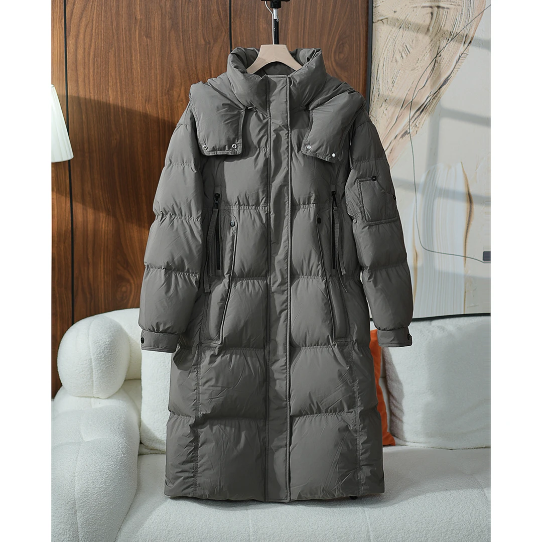 【洋洋】插肩袖女士防风长款休闲常规羽绒服女装秋冬宽松冬季YC1353