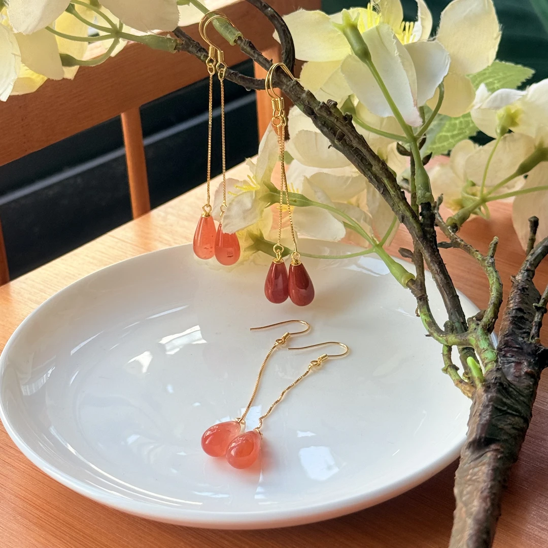 约12*7mm南红玛瑙水滴S925银镶嵌耳坠多样性发一