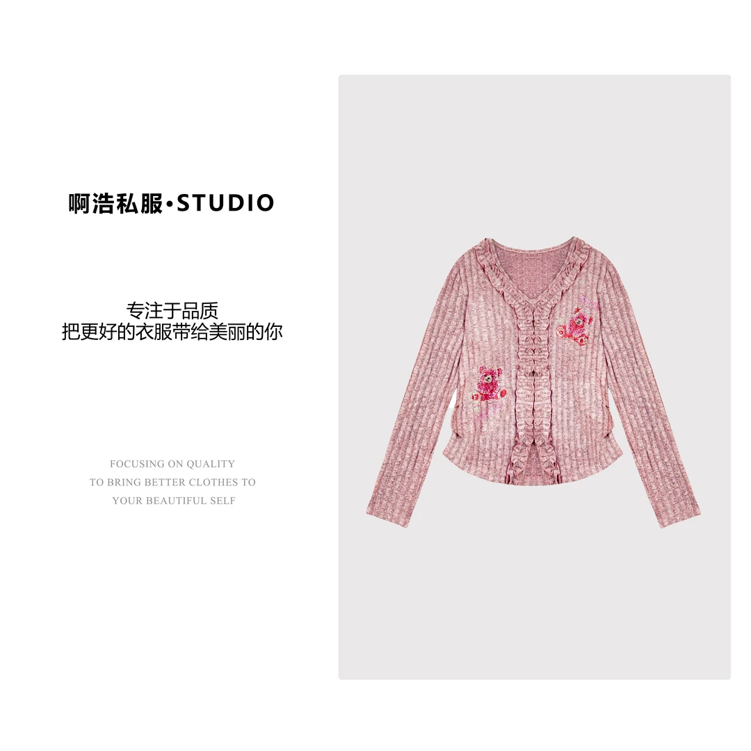 【啊浩私服】冬季新款时尚烫钻百搭休闲针织上衣#3151