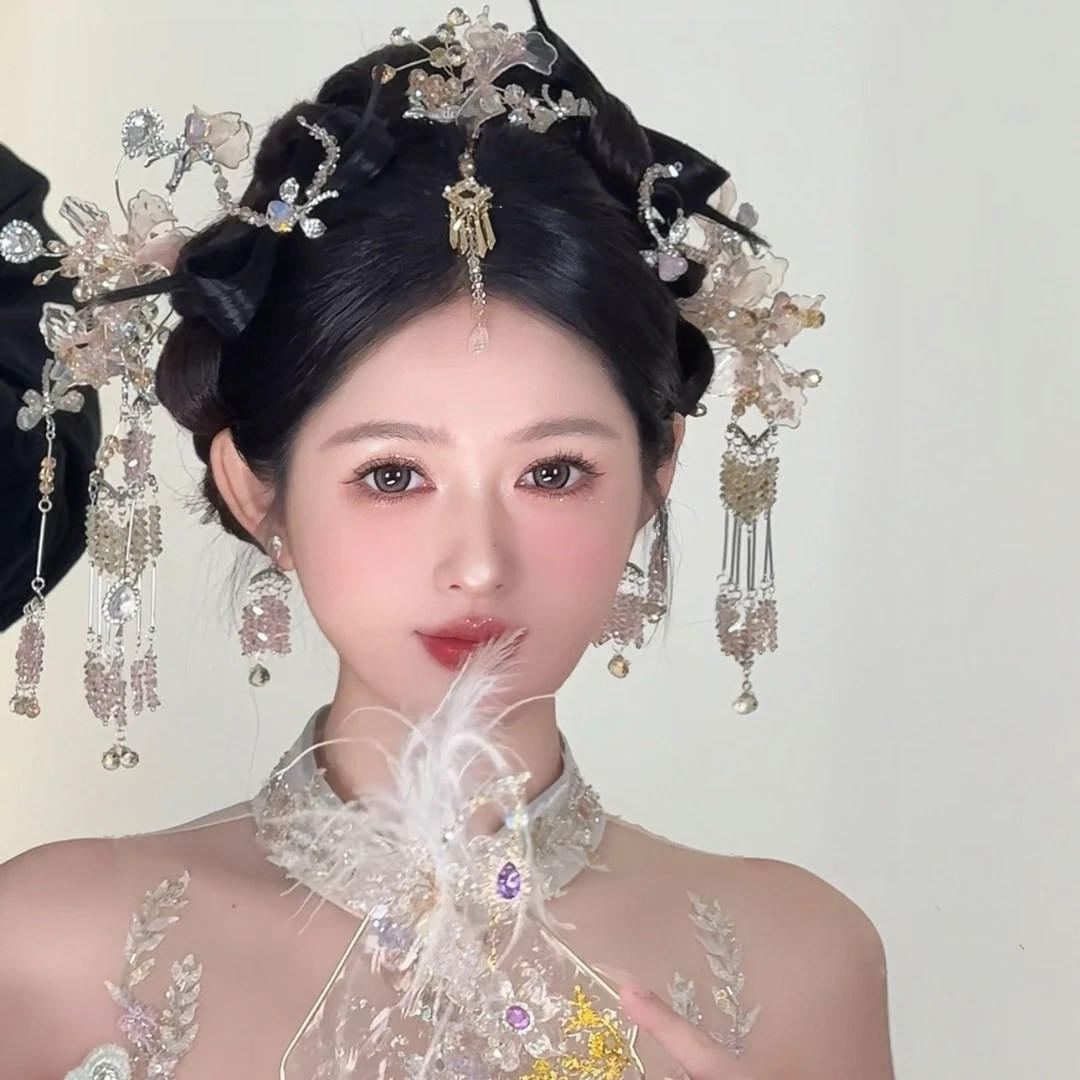 可爱新娘新品粉色水凝胶仙美浅色秀禾手工秀禾头饰HZ1042