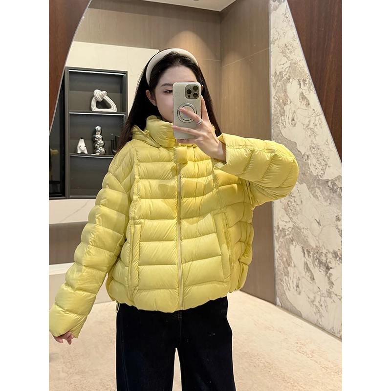 多巴胺小众奶黄色连帽棉服外套女冬季新款设计感宽松保暖面包服潮