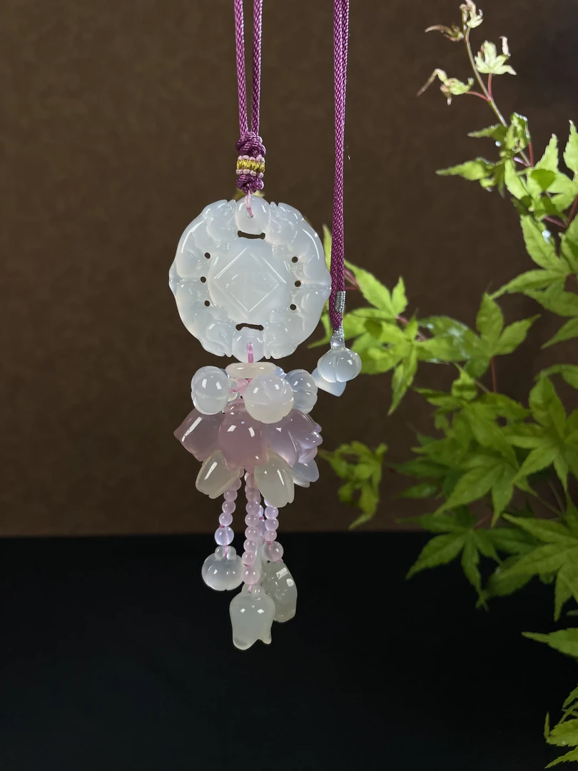 出入平安 玛瑙平安牌+南瓜+粉紫铃兰花+百合花汽车挂件 车挂