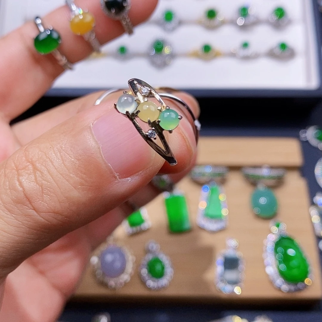 银S925镶嵌戒指翡翠戒指