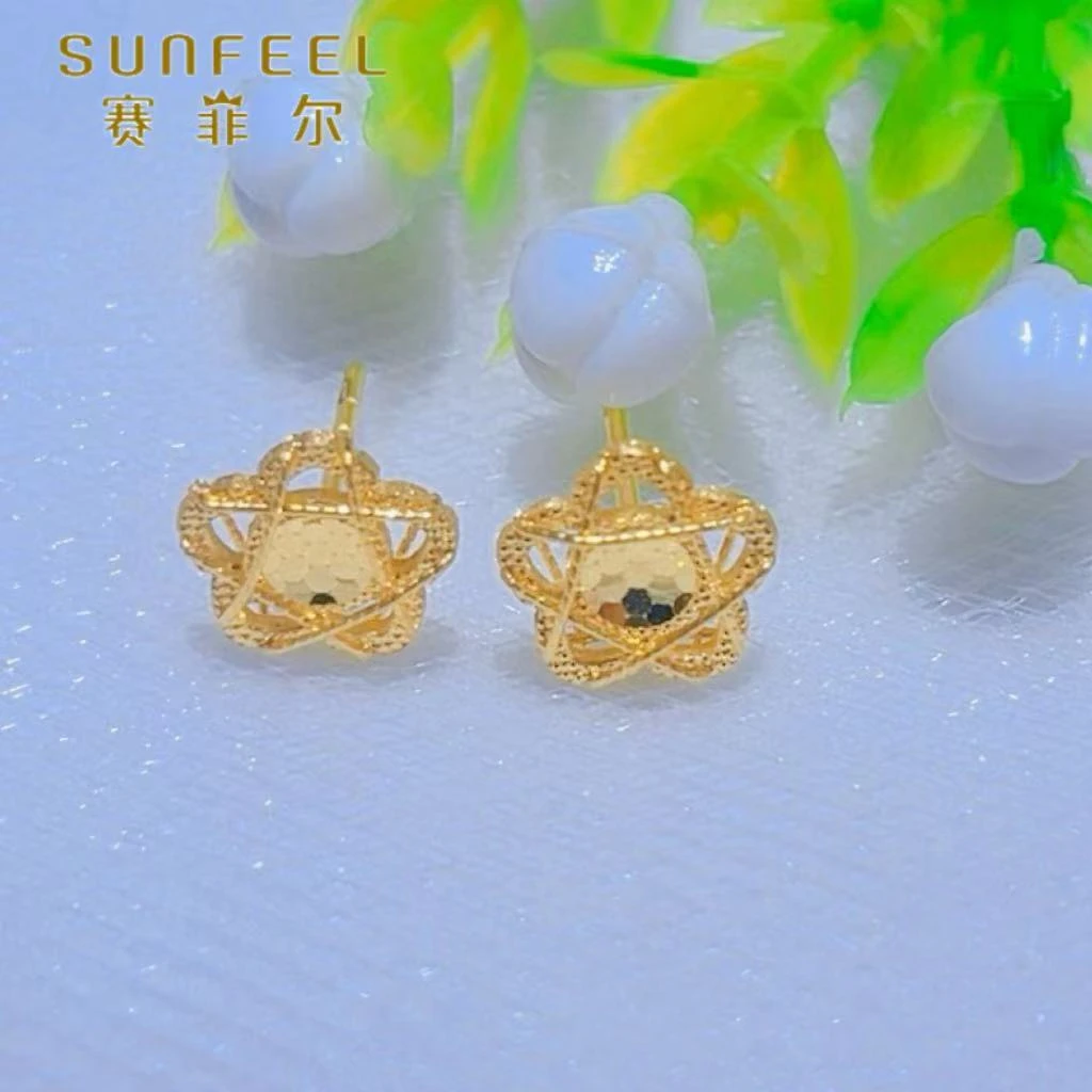 SUNFEEL/赛菲尔黄金足金碎冰冰桃清花影直针黄金耳饰百搭款5G精工