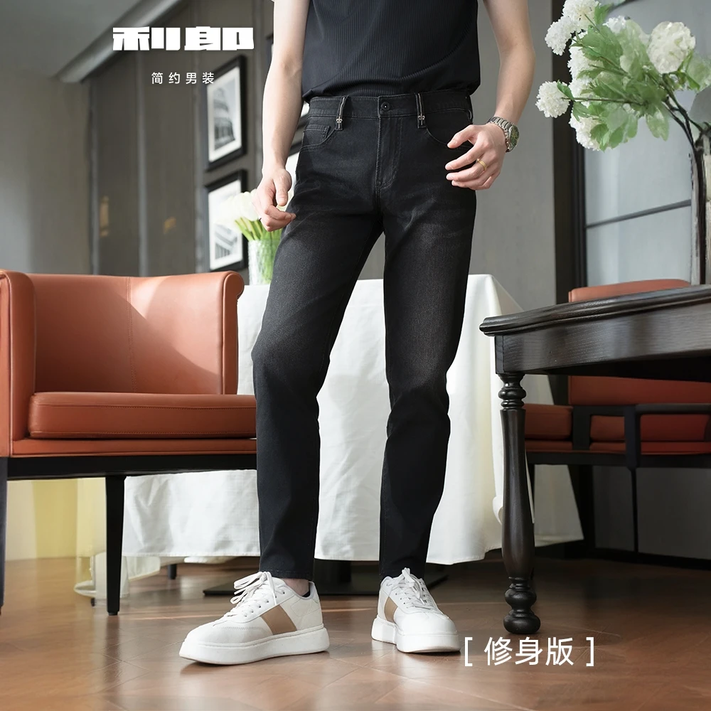 【419修身窄脚九分裤-黑灰】利郎25夏季轻薄弹力牛仔裤 B5 XNZ 111