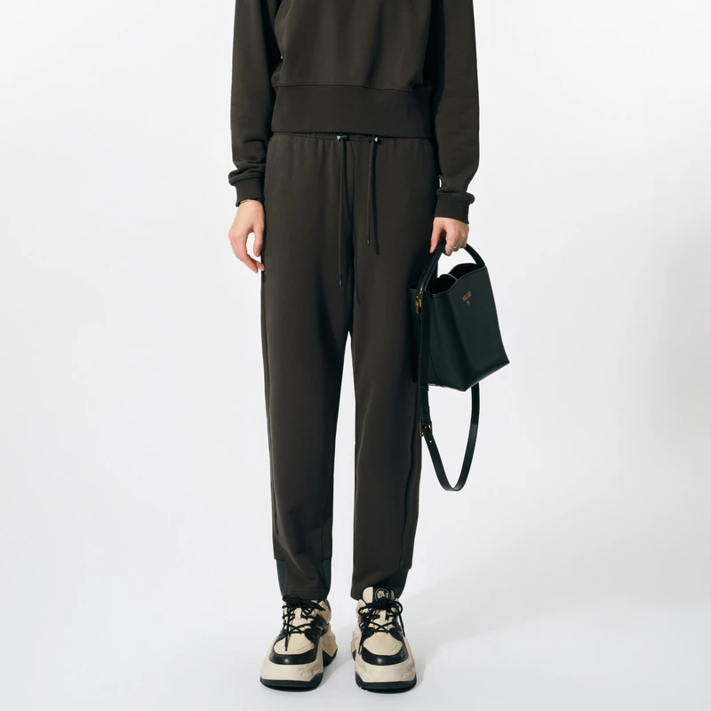 uti深灰色简约束脚运动裤女 百搭简约纯棉休闲裤春季新款