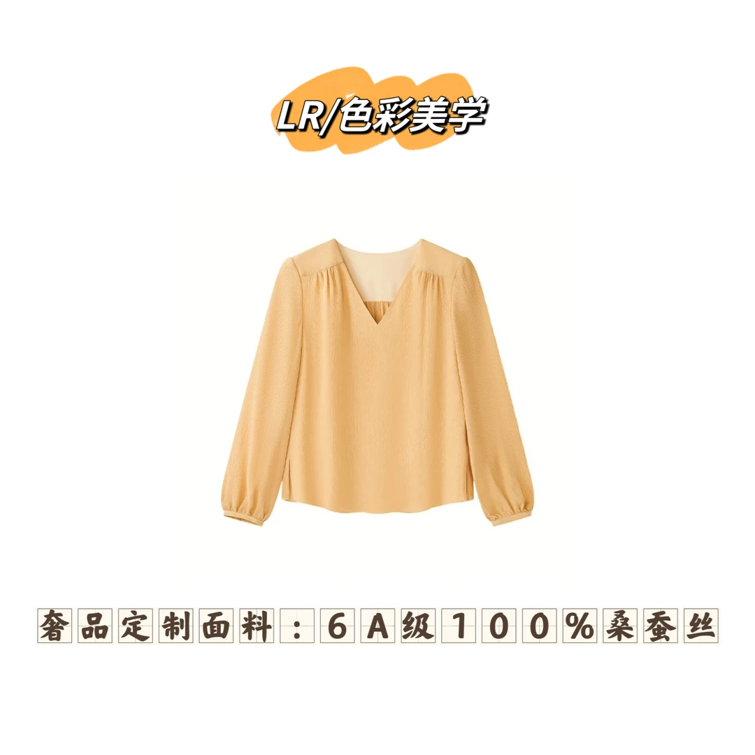 【LR色彩美学】奢品定制顺纡绉6A桑蚕丝V领套头衫202574
