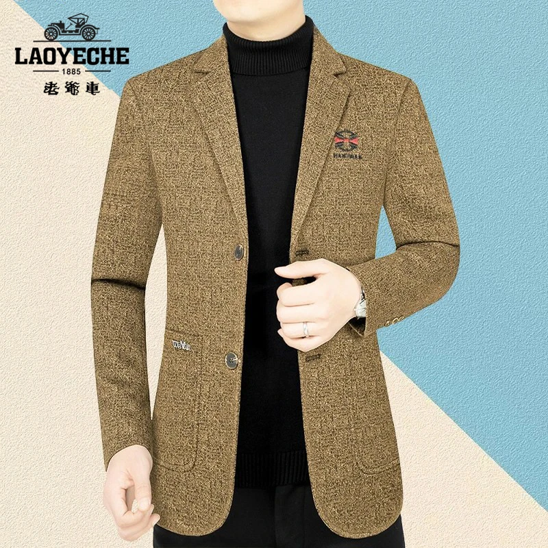 老爷车春夏季薄款休闲西装外套修身高档修上衣爸爸装潮流男装