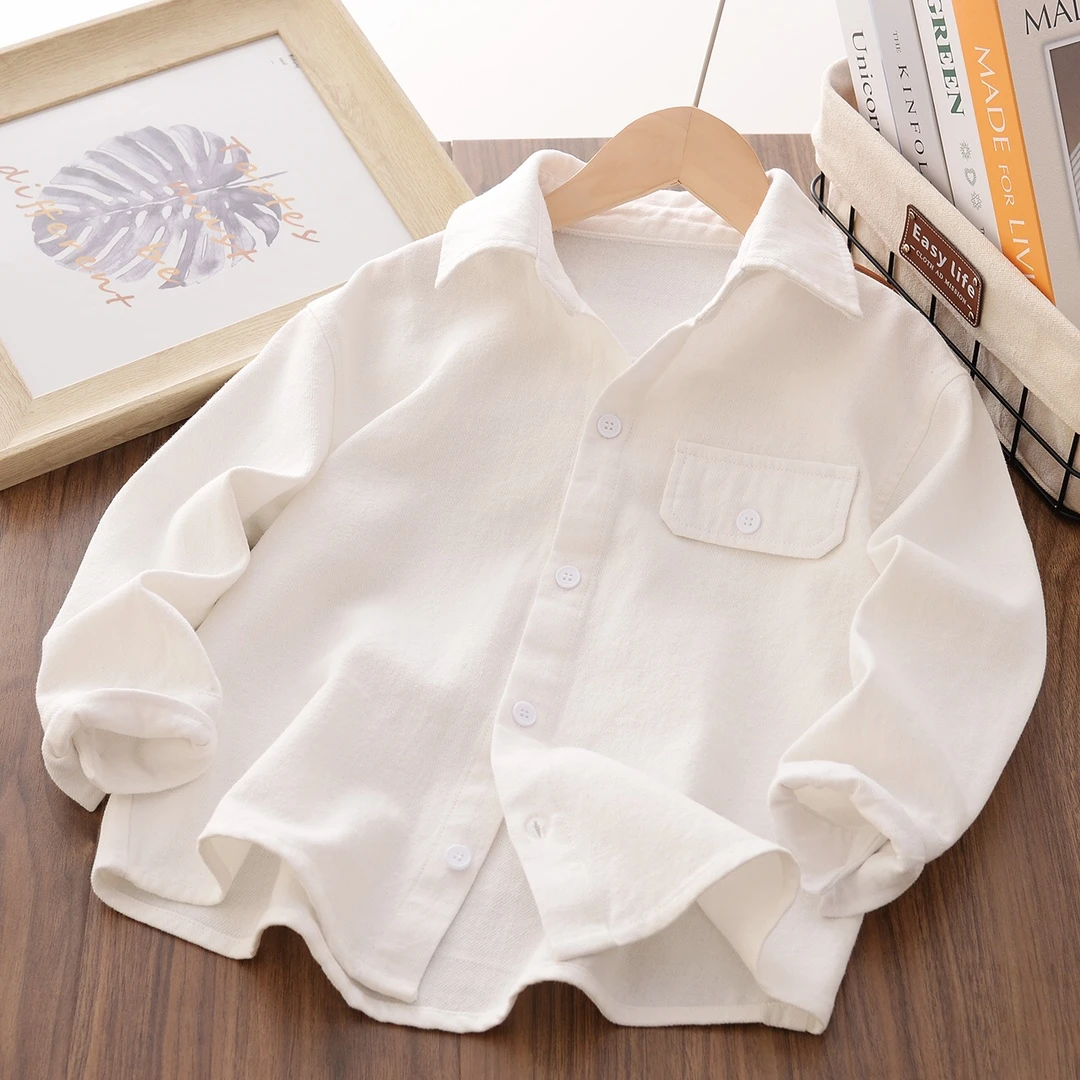 儿童春季新款叠穿百搭白衬衫男童中大童干净穿搭翻领258CS2